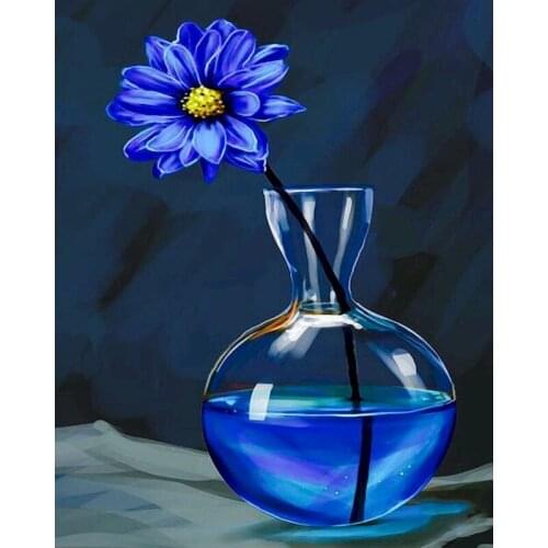 GATYZTORY Picture By Numbers Kits HandPainted 40x50cm Framed Blue flowers In Glass Painting By Number Modern Home Wall Artwork