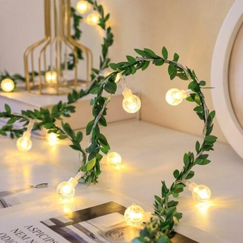 2M/3M/4M/6MLED String Lights Green Leaf Sepak Takraw Garland Christmas Wedding Decoration Fairy Light USB/Battery Powered