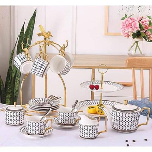 Ceramic Coffee Tea Set Kettle Milk Jug Sugar Bowl Phnom Penh Bone China Cup Holder Bar Decoration Household Kitchen Supplies