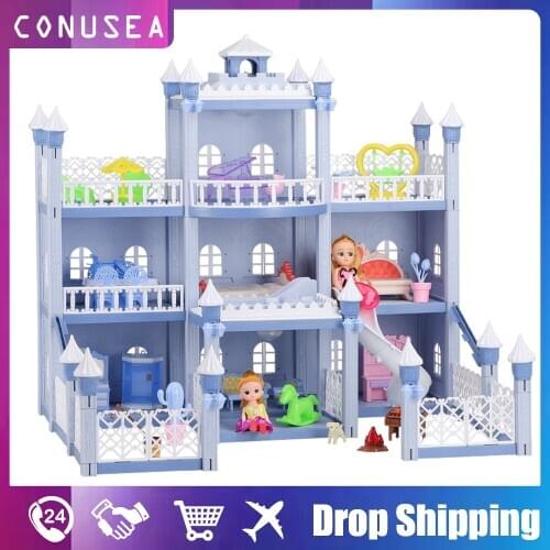 Big 73CM DIY Doll House closet Princess Castle Play House Toy Lights Rooms Dolls Dollhouse Kit Gift Toys for Girls Children
