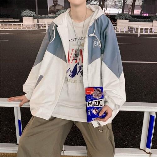 Spring and autumn coat mens hooded loose versatile handsome youth student casual jacket thin windbreaker cool winter modis