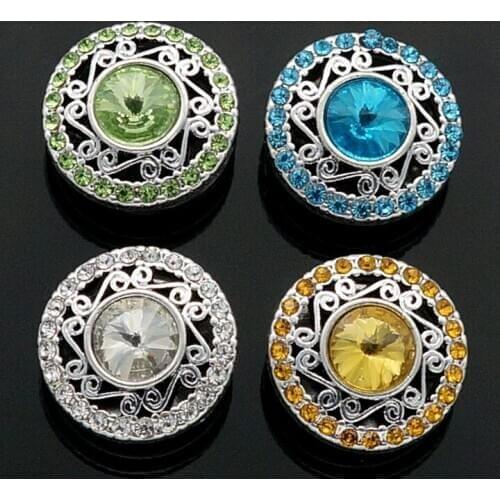 KZ2079 Fashion beauty rhinestone hollow pattern 18MM snap buttons fit snap bracelet snap jewelry wholesale