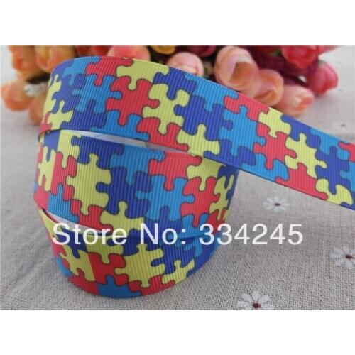 13042001, new arrival 1" (25mm) puzzle printed grosgrain ribbon autism ribbon hair accessories wholesale 50 yards