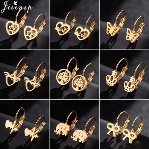 Minimalist Gold Butterfly Small Earings Fashion Jewelry Stainless Steel Crown Elephant Stud Earrings for Women Kids Piercing Ear
