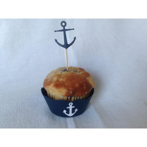 Nautical anchor Cupcake Wrappers and Toppers set holders wedding Valentines day bridal shower Supplies