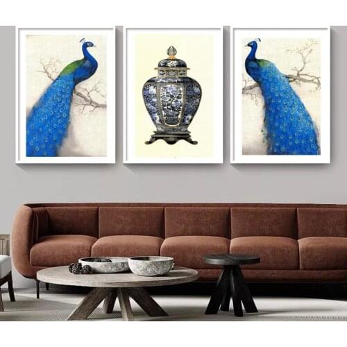 Nordic Triptych Animal Peacock Art Poster and Prints Canvas Painting Wall Art Picture Gallery for Living Room Home Decor Cuadros