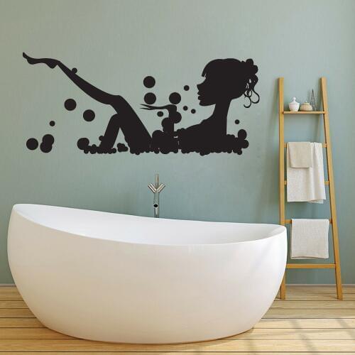 Bath Girl Bathroom Wall Sticker Vinyl Girls Bath Relax Door Indoor Decor Wall Decal Waterproof Home Decoration Wallpaper Z309