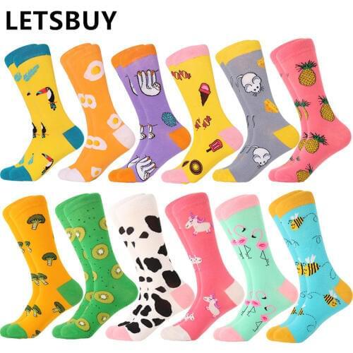 LETSBUY 12pairs/Lot dropshipping breathable funny mens womens socks Harajuku pattern novelty socks men crew socks gift fashion