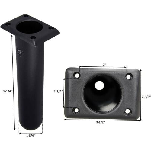 Marine Boat Kayak Plastic Flush Mount Square Head Rod Holder 30 Degree Black