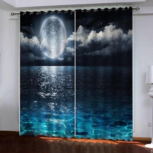 Custom 3D Evening sea view photo Windows Curtains for Living Room Bedroom Decorative Kitchen Curtain Drapes
