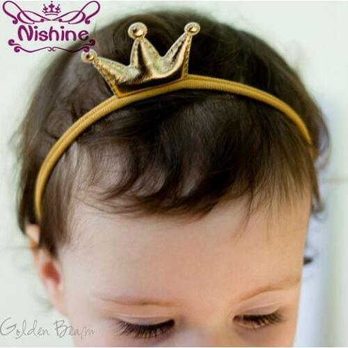 Nishine 7 Colors Newborn Pu Gold Crown Headband Elastic Nylon Kids Headwear Tiara Headdress Hair Accessories Photography Props