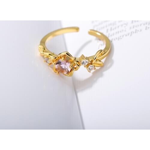 Pink Crystal Cherry Blossom Rings For Women Romantic Wedding Flower Ring Couple Jewelry Best Valentine Day Gifts For Girlfriend