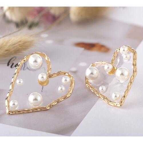 HOCOLE Fashion Geometric Heart Resin Drop Earrings For Women Vintage Imitation Pearl Gold Pendant Dangle Earring Jewelry Brincos
