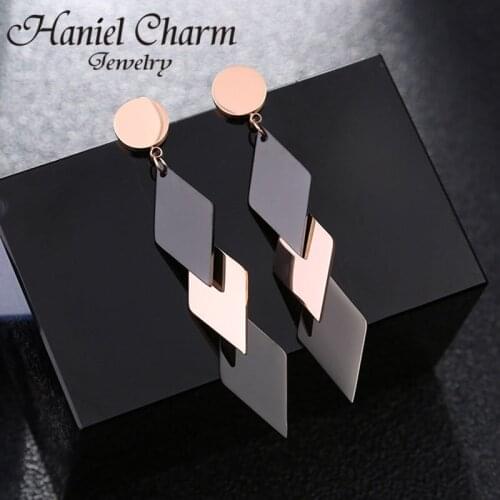 New Geometric Drop Earring Fashion 316L Stainless Steel Black Dangler Earrings Trangle Druzy Bts Gothic Circle Earing for Women