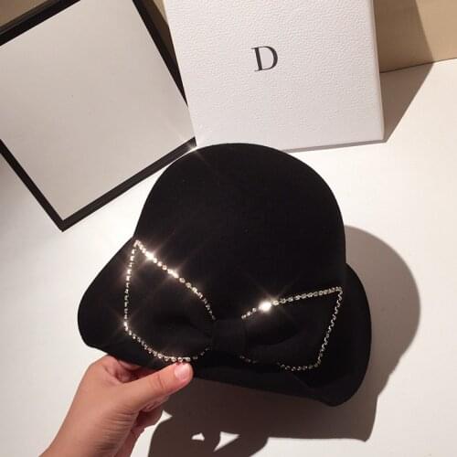 New Winter Hats For Women Wide Brim Wool Fedora Hat Bow Felt Hats Ladies Vintage Church Top Hat Round Caps Bowler Hats