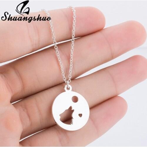 Shuangshuo Wolf Necklaces & Pendants Animal Pendant Necklace Gold Chain Heart Choker Necklace Jewelry Round Accessories collar