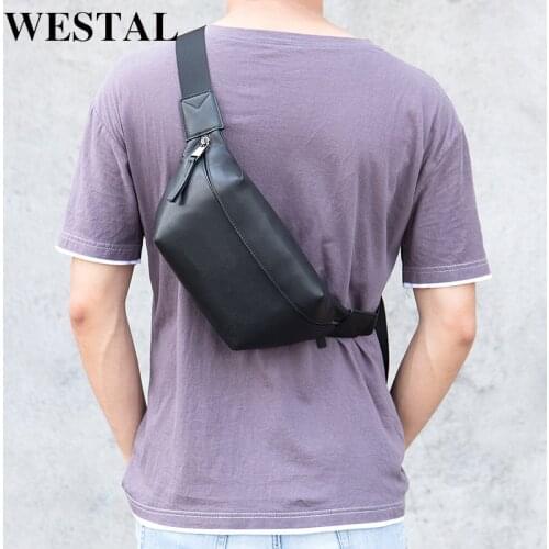 WESTAL Genuine Leather Men Bag Men Messenger Bags Small Waist Pack Leather Shoulder Crossbody Bags for Man Belt Sling Chest Bag