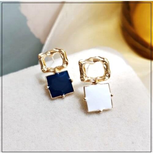 LANIWOO Vintage Geometric Square Earring 2021 New Fashion Contrast Color Girls Jewelry For Women Wholesale Accessory