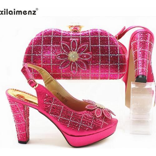 Fuchsia High Quality Italian Design Sandals And Matching Clutch Women Wedding Shoes Super High Heels Shoes With Matching Bag
