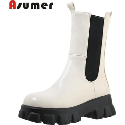ASUMER 2020 big size 34-46 ankle boots for women round toe autumn winter fashion casual shoes ladies flat platform boots