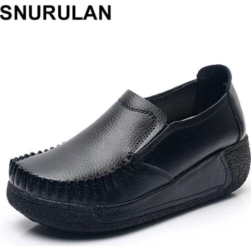 SNURULAN Tenis Feminino Women Tennis Shoes Breathable Leather Slip-on Female Brand Sneakers Thick Bottom Platform Trainers Candy