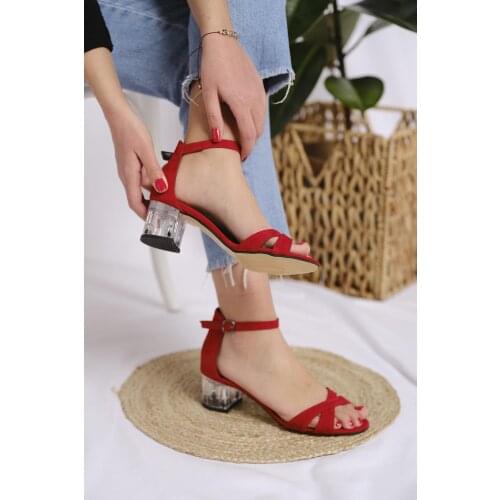 Florin Christi Transparent Heel Detailed Cross Tied Suede Women 'S High-Heeled Shoes