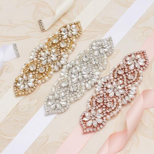MissRDress Wedding Dress Belts Silver Diamond Belt Pearl Sash Flower Belt Rhinestones Gown For Bridal Belts With Crystals YS852
