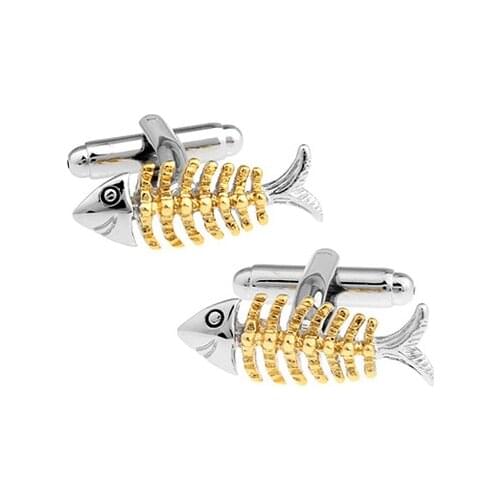 Gold Fish Bones Cufflinks for Mens Luxury Fashion Cuff Links Groom Wedding Jewelry Unique Cuff Buttons Father Gift Men Jewelry