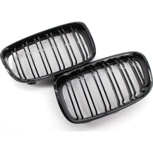 1 Pair Gloss Black ABS Front Kndney Grille Racing Grill Double Line for BMW F20 F21 1 Series 2011-2014