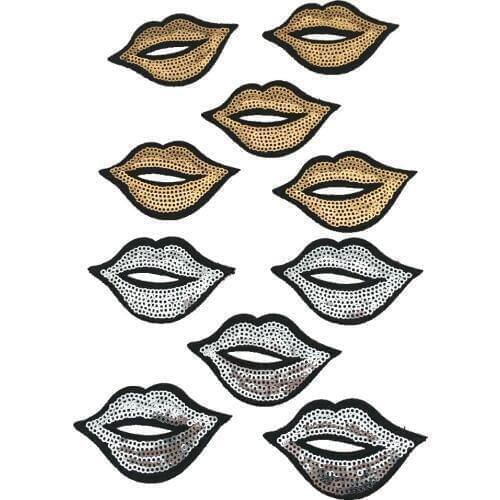 10pcs/lot Small Gold/Silver Lips Patch for Clothes DIY Mouth Sequined Patches Appliques for clothing Iron-on Paillettes Patch
