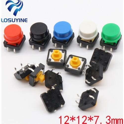 20PCS Tactile Push Button Switch Momentary 12*12*7.3MM Micro switch button + (20PCS 5 colors Tact Cap)