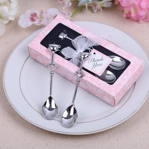 500pcs 250set Double Heart Coffee Spoons Wedding favors Christmas Birthday Party gifts Dinnerware Kitchen Tableware