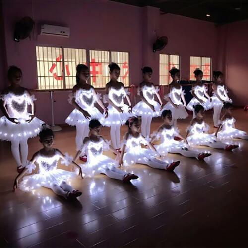 LED Light Ballet Dance Dress for Lady White Swan Lake Ballet Dress Fluffy Fluorescent Night Club Clothing Ballet Tutu Dance Wear