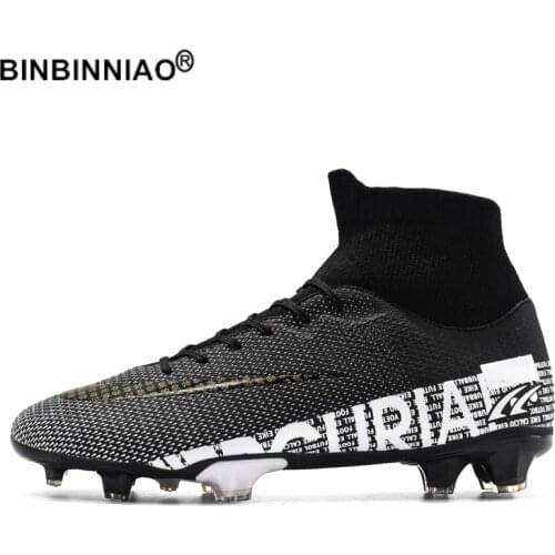 BINBINNIAO 2021 Men Soccer Shoes Adult Kids TF/FG High Ankle Football Boots Cleats Grass Training Sport Footwear Sneakers