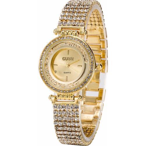 CUSSI 2018 Creative Womens Watches Gold Luxury Ladies Bracelet Watch Quartz Wristwatch Dress Shiny Rhinestone Strap reloj mujer