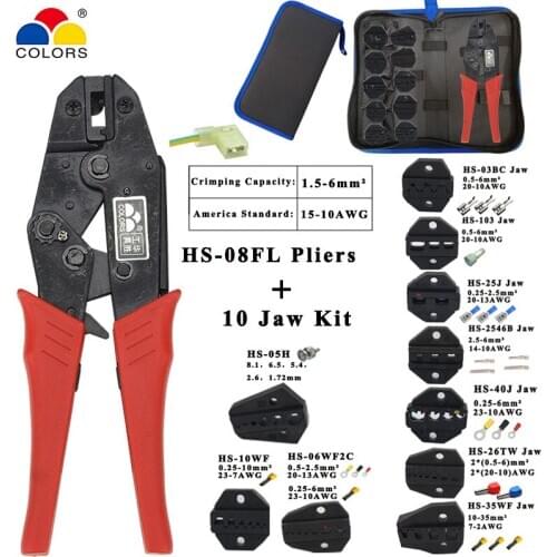 COLORS HS-08FL 8jaw for flag type female receptacles insulated terminals1.5-6mm2 15-10AWG crimping pliers connectors brand tools