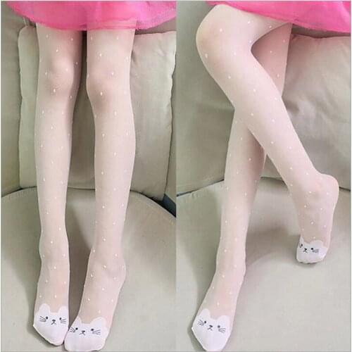 Girls Dance Stockings Pantyhose Clothing 2021 Summer Thin Girl Tights Cartoon Cat For Girls White Black Accesories Socks