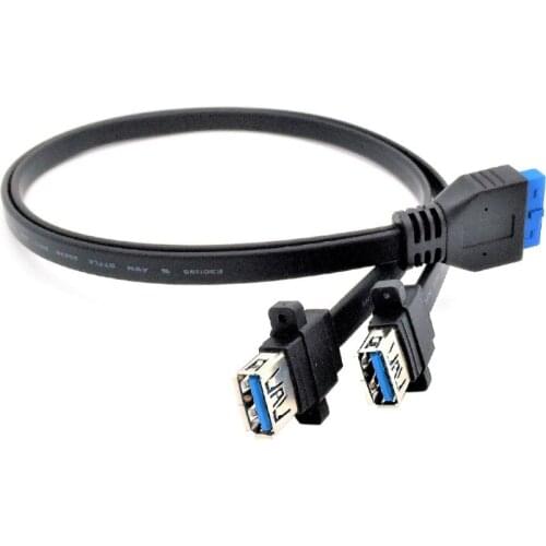 Dual Splitter USB 3.0 to 20pin Chassis Rear Baffle Line Female Connector Cable