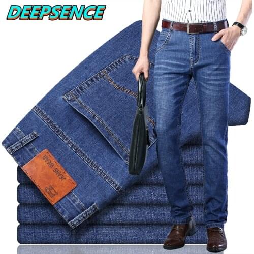 Jeans New 2021 Spring Summer Thin Classic Style Smart Casual Jeans Men Stretch Loose Straight Fashion Pants Men Plus Size 28-40