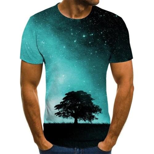 2021 Summer new fashion mens T-shirt beautiful starry sky top 3D style short sleeve round neck shirt trendy streetwear