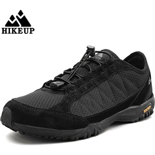 HIKEUP 2021 Summer Mens Hiking Shoes Breathable Mesh Elastic Shoelace Trekking Sneakers Outdoor Sports Comfort Footwear Male