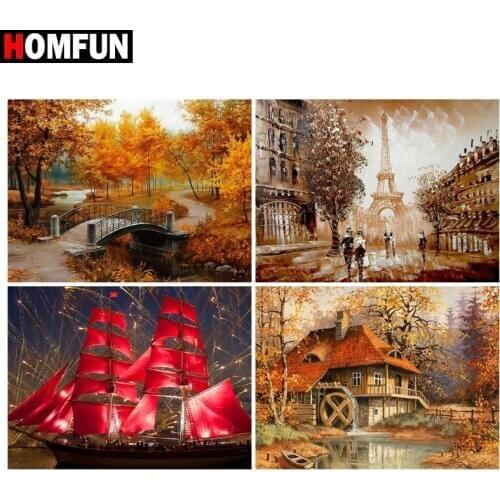 HOMFUN Rhinestone Painting Crystal Decor Diy Diamond Painting "Landscape house" 3D Cross Stitch Pattern Diamond Embroidery