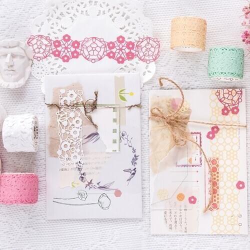 Kawaii Lace Tape Washi Tape Flower Decorative Masking Tapes Adhesive Sticker Label for DIY Craft Scrapbooking Gift Wrapping