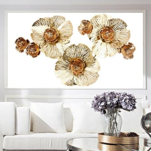 Chinese Wrought Iron Peony Flower Wall Hanging Living Room Fashion Home Golden Ornaments Creative Three-dimensional Mural