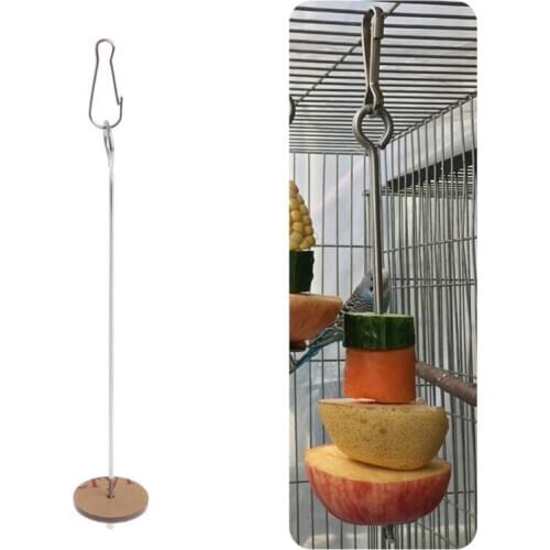 Parrots Birds Food Holder Support Stainless Steel Fruit Spear Stick Meat Skewer