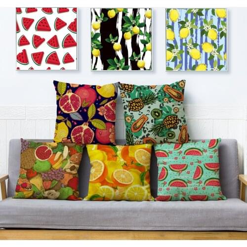 Cartoon Watercolor Fruit Print Cushion Cover 45*45cm Square Pillow Covers Beige Linen Pillows Cases Sofa Home Decor Pillowcase