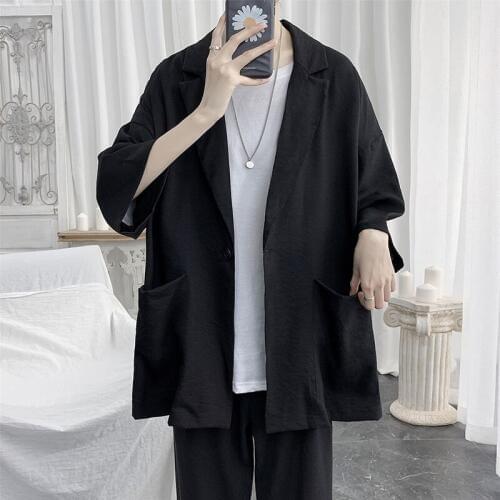 2020 Summer Mens Fashion Seven-sleeve Shirt Suit Collar Coats Camisa Masculina Streetwear Clothes Hawaiian Shirt Big Size M-5XL