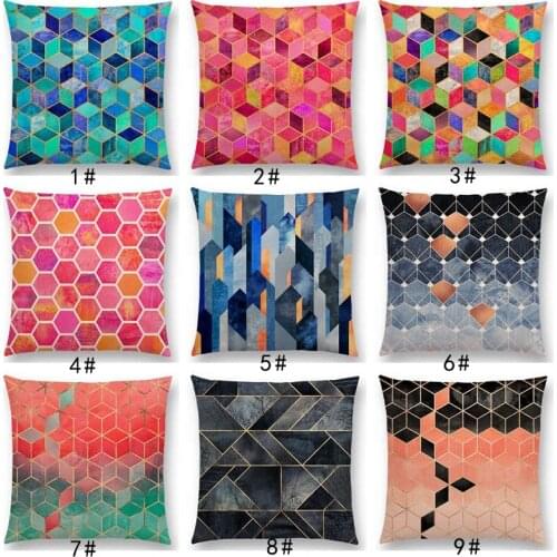 New Abstract Nature Ornate Crystal Gradient Colorful Cubes Dazzling Diamond Geometric Patterns Car Cushion Cover Pillow Case