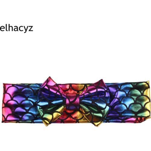 1PC Retail 2021 New Chic Girl 4" Printed Hair Bows Headband Green Mermaid DIY Hair Accessories for Kids Headwear Women Party