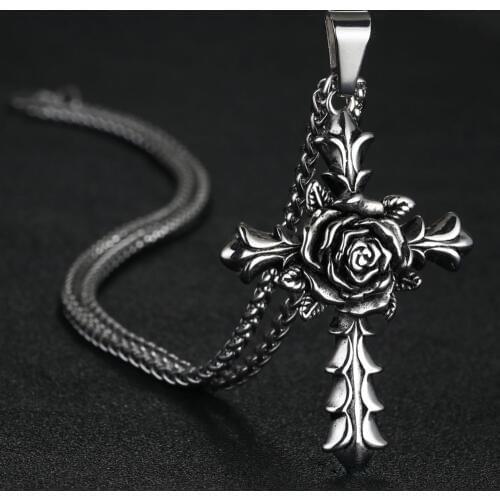 Charm Flower Cross Pendants&Necklaces for Women Top Quality Stainless Steel Link Chain Necklace Men Jewelry Mother Gifts NC029